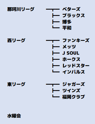 福岡市近郊の個人タクシー運転手のチームとリーグ概要図